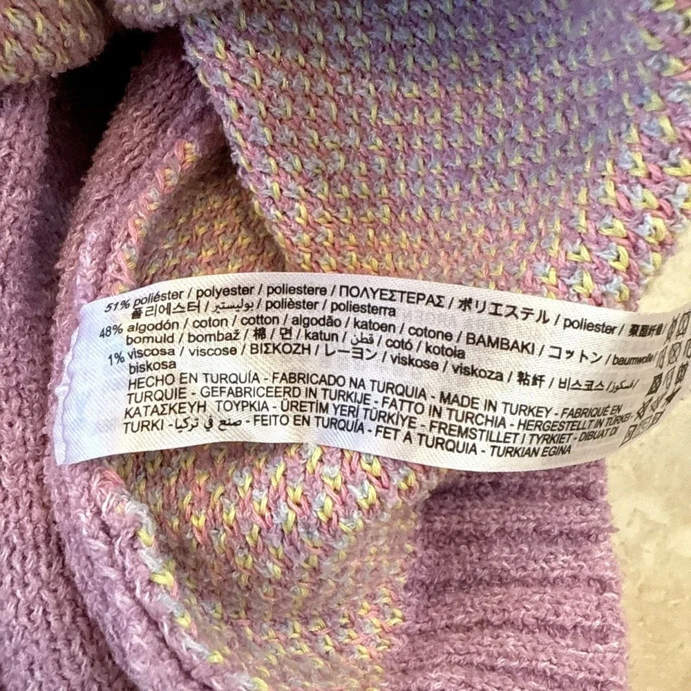 Zara Knit Floral Wavy Colorblock Cropped Sweater Pastel Yellow‎ Lilac Sz M